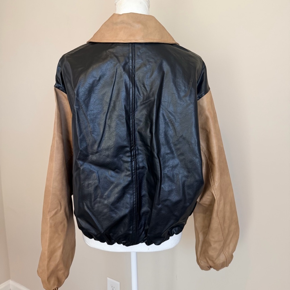 NWT Elan Oakley bomber faux leather color block women's size medium oversized - Picture 7 of 12